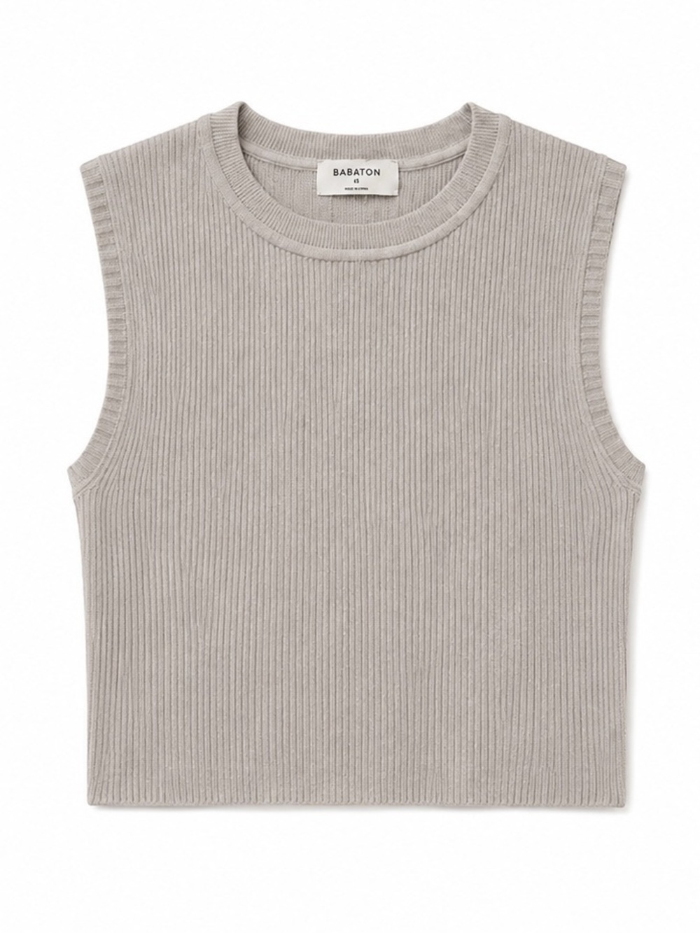 Babaton Ribbed Knit Sleeveless Crop Top Beige Taupe Size Small‎